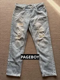 PAGEBOY ダメージ加工デニムパンツ ライトブルー　M