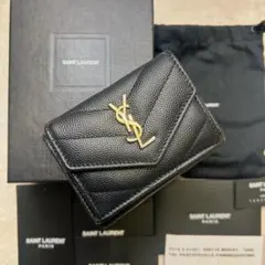 美品✨イヴ サンローラン カサンドラ ミニウォレット 三つ折り 財布 ゴールド