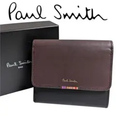 ポールスミス 三つ折り財布 クロスオーバーストライプタブ ブラック レディース