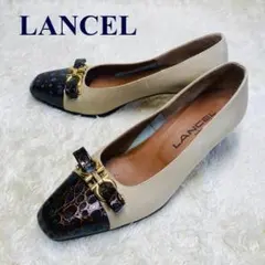 美品　LANCEL☆本革クロコ型押し×スウェードバイカラーリボンパンプス22.5のサムネイル
