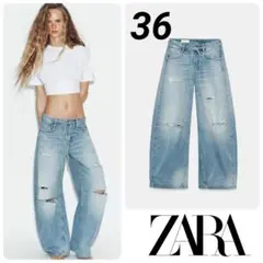 ZARA TRF ダメージ加工ミッドライズバギージーンズ 36 完売品