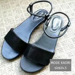 MODE KAORI モードカオリ ブラック 本革 ウェッジサンダル 24.5のサムネイル