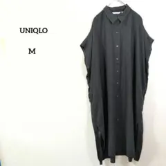 UNIQLO リネンレーヨン シャツワンピース 黒 M