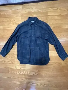 ビューティーアンドユース　グリーンチェック フランネル長袖シャツ M