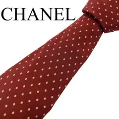 【極美品】CHANEL シャネル ネクタイ レッド系 総柄 ココマーク シルク