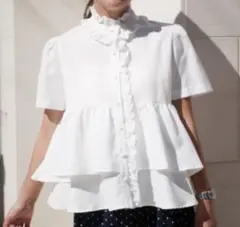 美品✨ルネ Rene チュールパフスリーブ ロングカーディガン ホワイト