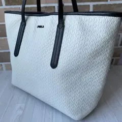 FURLA フルラ アリアナ チョークホワイトブ×ラック トートバッグ A4 