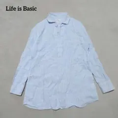 C2-4234　ストライプ 長袖シャツ　Ｖネック　L【Life is Basic