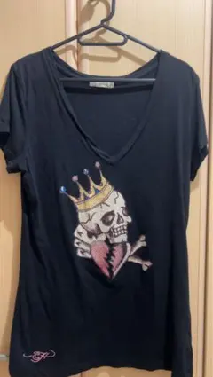 Ed Hardy Vネック 半袖Tシャツ ブラック スカル Y2K - メルカリ