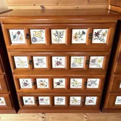 えだまめ様専用】花柄装飾のダークブラウンタンス アンティーク 収納