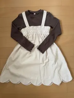 après les cours ワンピース 長袖 ブラウン・ホワイト