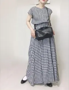 アーバンリサーチ　2WAYリネン混ワンピース　リネン　麻　ギンガムチェック　白黒