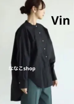 新品タグ付16000円 Vin パールオーバーシャツ ブラウス バンドカラー