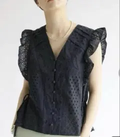 美品　IENA イエナ　カットワーク　レース　ビスチェ　ブラウス　ブラック