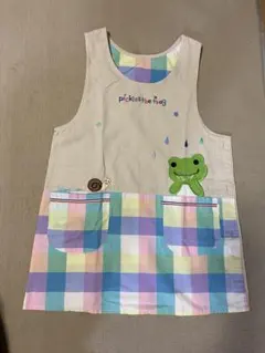 カラフルチェックエプロン カエル刺繍