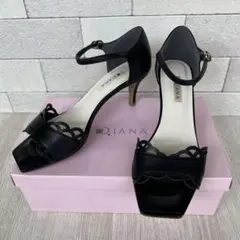 【美品】DIANA ダイアナ アンクルストラップ サンダル 黒　スカラップのサムネイル