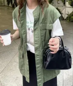 【即購入OK】DISCOAT スタンドネックミリタリーベスト カーキ