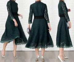 Lace Ladies パーティドレス L グリーン