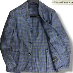 美品 サルトリオ 23SSリネン100%チェック柄ジャケット グレー×紺 48のサムネイル