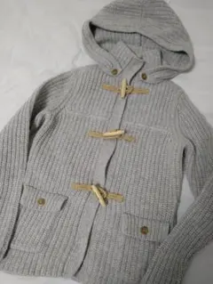 TOMMYグレー ニット ダッフルコート フード付き