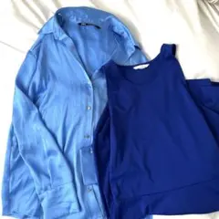 2点セット ZARA サテンシャツ&ブルーワンピース H&Mのサムネイル