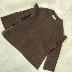 PUAL CE CIN ニットセーター M ブラウン 肩フリル リブ編み