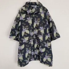 オーシャンパシフィック【XL】ボタニカル アロハシャツ 半袖 黒 綿 ストリートのサムネイル