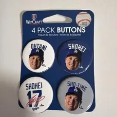 大谷翔平 MLB公式フェイスピンバッジ 4個 ドジャース 約3.3cm 缶バッジ 