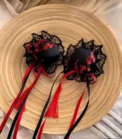 現品出品 「光沢加工のチャイナ麻雀牌と刺繍チャイナ和柄リボンヘア