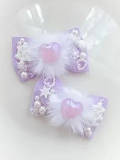 キッズ　ヘアゴム　リボン　リボンゴム　ハンドメイド　シャカシャカ　雪　結晶