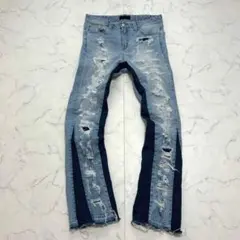 AMIRI 蛇腹チェックリペア ハードダメージ加工 スキニーデニム 