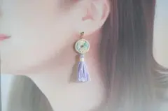 刺繍ピアス「タッセル（紫×黄色）」