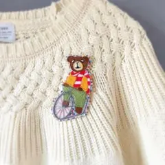 ハンドメイド　刺繍ブローチ〜自転車とクマ〜