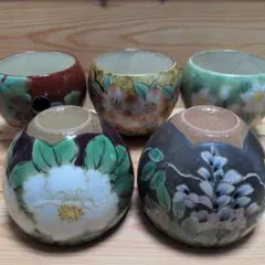 a688 加藤作助 造 瀬戸織部花草文一口碗 5客 懐石道具 - メルカリ