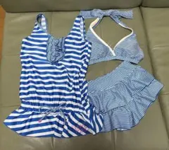青と白のボーダー柄セパレート水着 身長140cm用