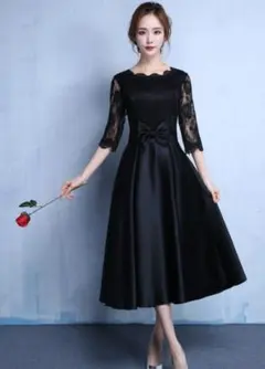 パーティードレス　 結婚式 2次会　 卒入学式 　ワンピース★ブラックLサイズ★