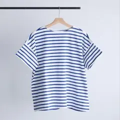 無印ストライプ ボートネック半袖Tシャツ ホワイト/ブルー