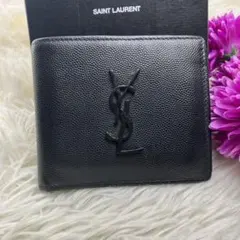 サンローラン　二つ折り　キャビアスキン　小銭入れ　YSL
