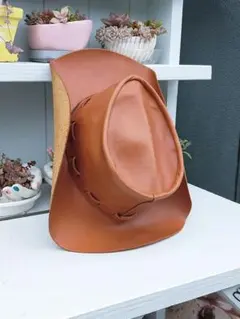 本革テンガロンハット◆ウエスタンハットキャメルブラウンレザーカウボーイ帽子西部劇