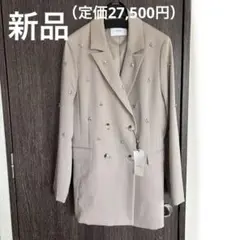タグ付き未使用　アドーア　バックプリーツノーカラージャケット　M　ベージュ タグ付き未使用 アドーア バックプリーツノーカラージャケット M