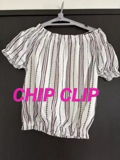 CHIP CLIP オフショルダー 半袖 ストライプ柄 ブラウス Lサイズのサムネイル