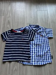 ネイビーとストライプTシャツとギンガムチェックシャツセット