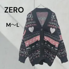ゼロ 総柄　ニットカーディガン ハート　ゆったり　個性的　派手　ホップ　古着