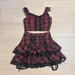 赤チェック柄 フリルセットアップ　QOOZA風