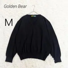 ゴールデンベア ニット セーター Vネック ゴルフ ウール100 ブラック M