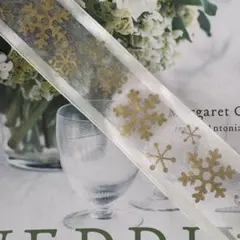 USA購入 雪の結晶 幅広リボンゴールド系 2m