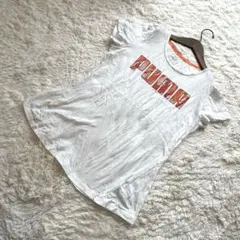 PUMA プーマ 半袖Tシャツ 白×オレンジロゴ スポーツ カジュアル【L】