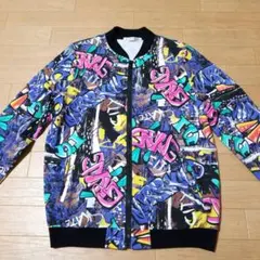 【デザイン古着】ジャケット ブルゾン 総柄 グラフィティ hiphop y2k