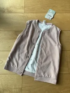 100タグ付き★H&Mスエットベスト くすみピンク スナップ エイチアンドエム