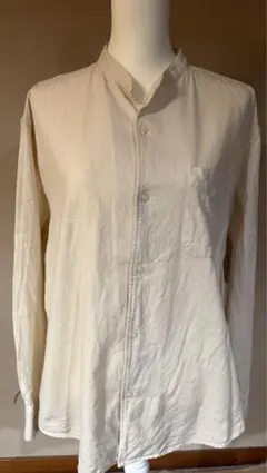 アイボリー バンドカラーシャツ 長袖シャツ